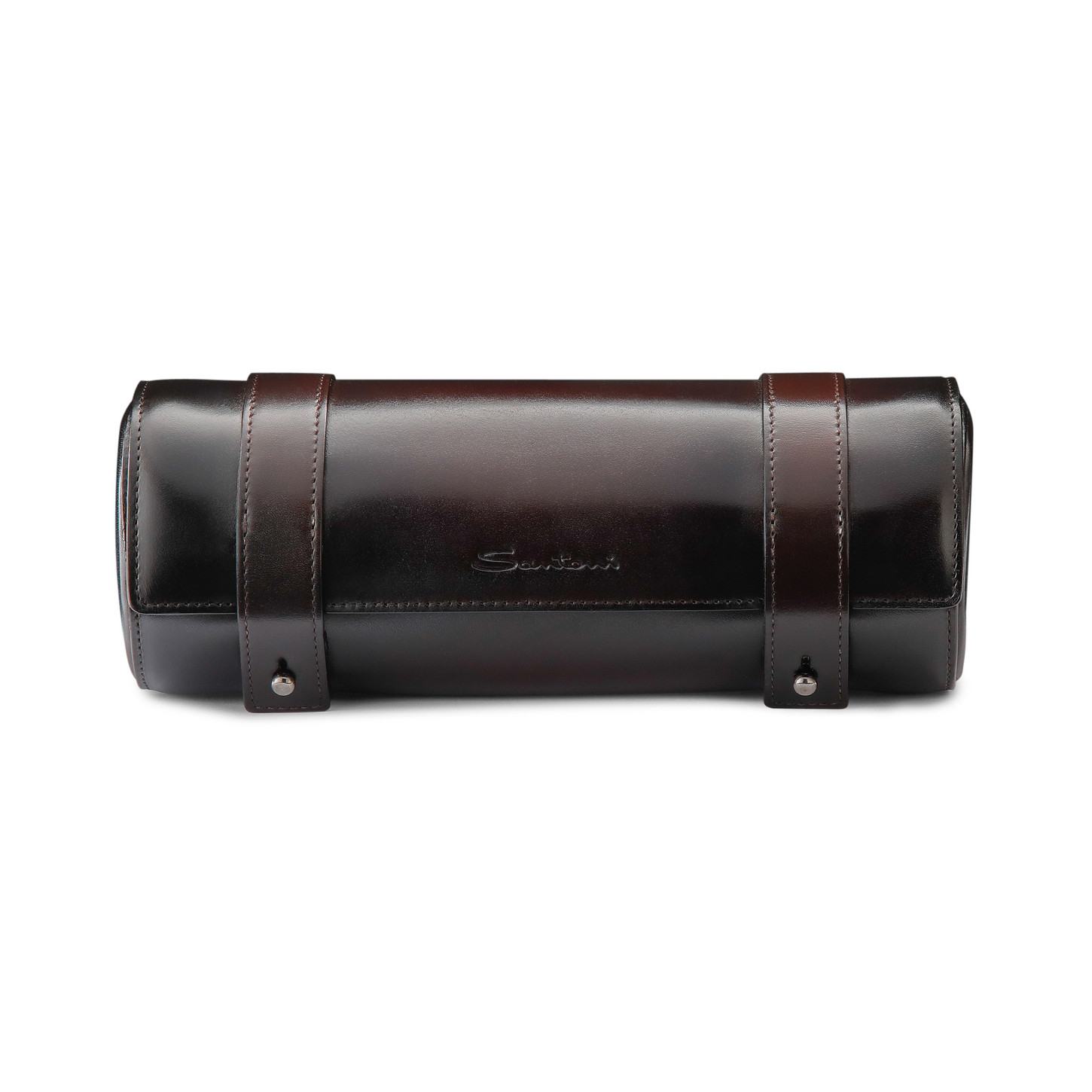 Santoni Custodia portaorologi grande in pelle marrone