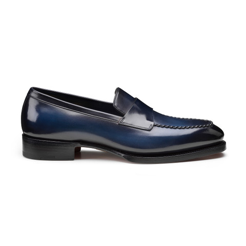 Men's blue leather Meraviglia Collection penny loafer - Santoni - 1
