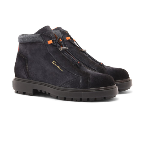 Men's blue suede hiking boot - Santoni - 3