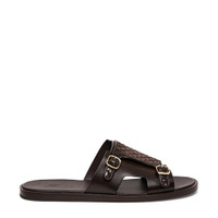 Men’s brown woven leather double-buckle sandal - Santoni - 1