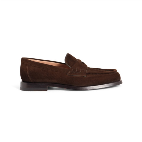 Women&rsquo;s dark brown suede penny loafer - Santoni - 1