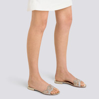 Women's gold laminated leather and crystals sandal - Santoni - 2