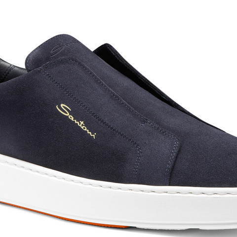 Men's blue suede slip-on sneaker - Santoni - 6