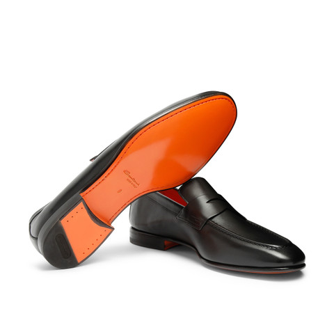 Men's polished black leather penny loafer - Santoni - 4