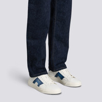 Men’s white and blue leather double buckle sneaker - Santoni - 2