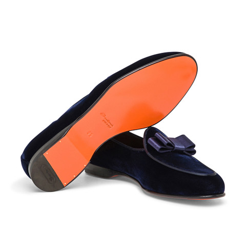 Men's blue velvet Andrea loafer - Santoni - 4