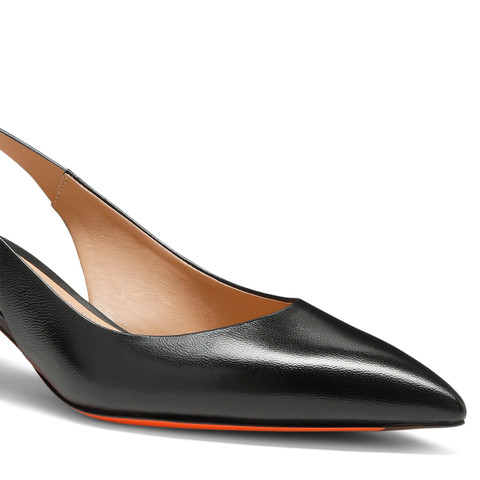 Women's black leather mid-heel slingback - Santoni - 6