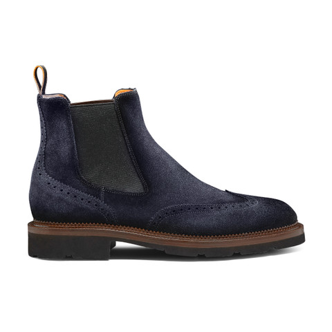 Men&rsquo;s blue suede Chelsea brogue boot - Santoni - 1