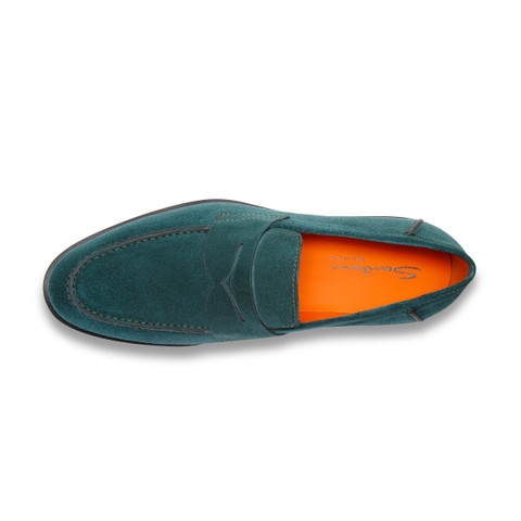 メンズ スエード ペニーローファー ブルー | Santoni Shoes
