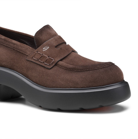レディース ダークブラウン スエード Easy ローファー | Santoni Shoes