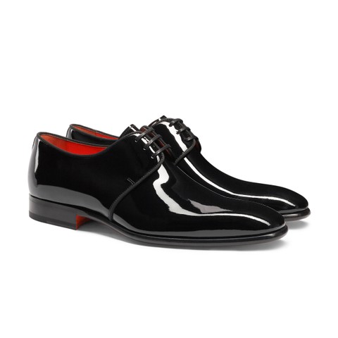 新品未着用Santoni パテントレザー ダービーシューズ＋コヌドヌリ＋クリーム メンズ ブラックパテントレザー ダービーシューズ | Santoni Shoes