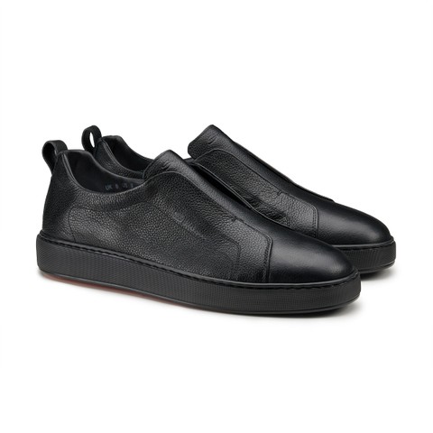 メンズ レザー スリッポンスニーカー ブラック | Santoni Shoes