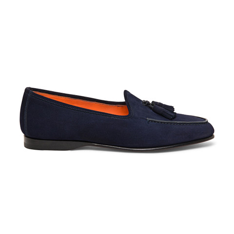 Men’s blue suede Andrea tassel loafer | Santoni Shoes