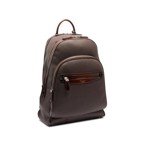brown leather backpack with black shoes Keaan Aria Medium in Cognac & the 14th version of the Perfecto Darren Black Leather Backpack -