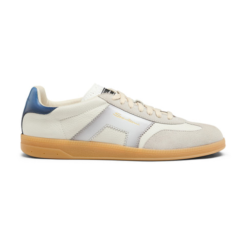 Men's white, grey and blue leather and suede DBS Oly sneaker