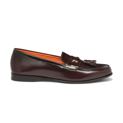 Shop Santoni Men's Burgundy Leather Andrea Tassel Loafer