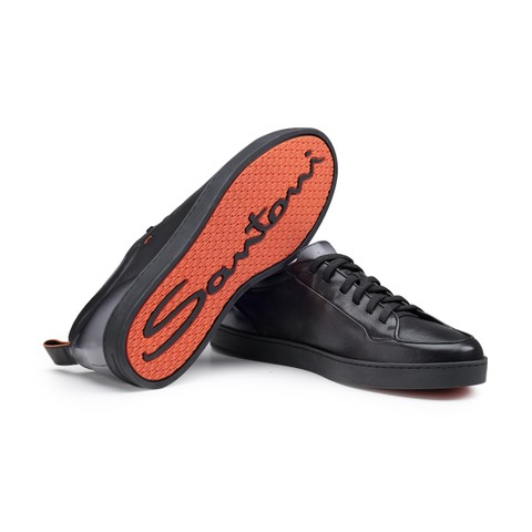 Men's black leather Santoni Off-duty sneaker | Santoni US