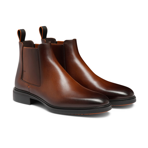 Santoni E 7ハーフ Men's dark brown leather Easy boot | Santoni Shoes
