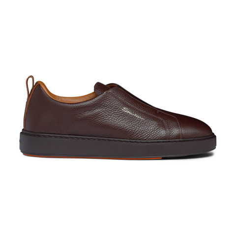 Shop Santoni Men's Burgundy Tumbled Leather Slip-on Sneaker