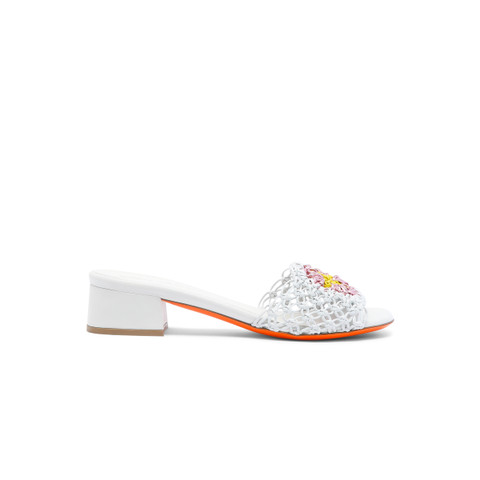 Shop Santoni Women's White Woven Nappa Leather Mid-heel Sandal In Weiss