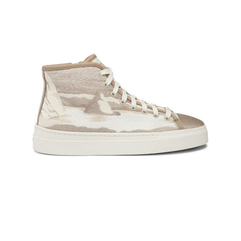 Santoni Women's Beige Fabric Sneaker Natural