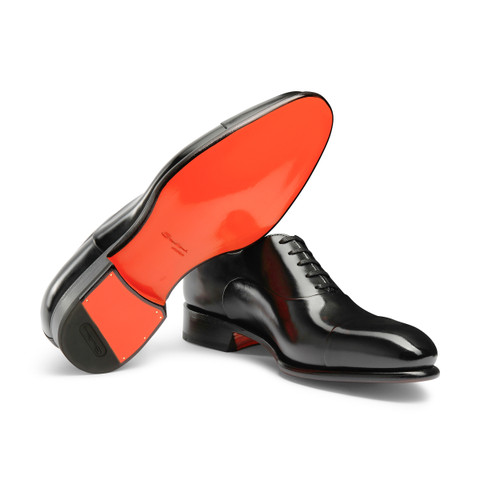 Men's polished black leather Oxford shoe | Santoni US
