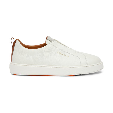 Shop Santoni Men's White Tumbled Leather Slip-on Sneaker