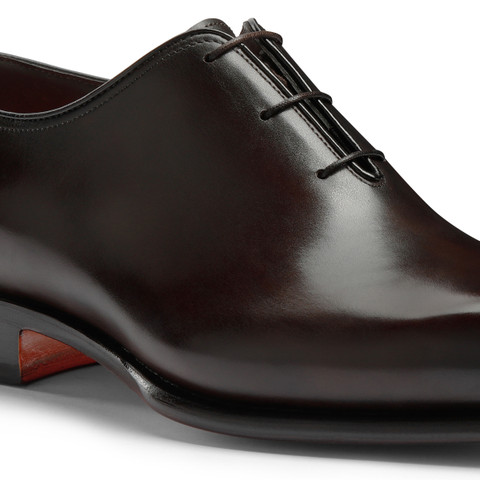 Men's polished brown leather Oxford shoe | Santoni Shoes