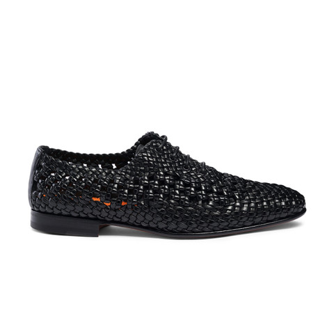 Shop Santoni Men's Black Woven Leather Lace-up Shoe