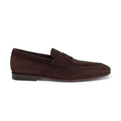 Men’s brown suede penny loafer | Santoni Shoes