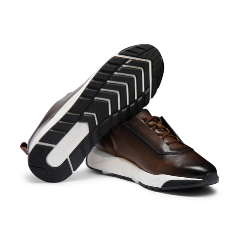 メンズ レザースニーカー ダークブラウン | Santoni Shoes