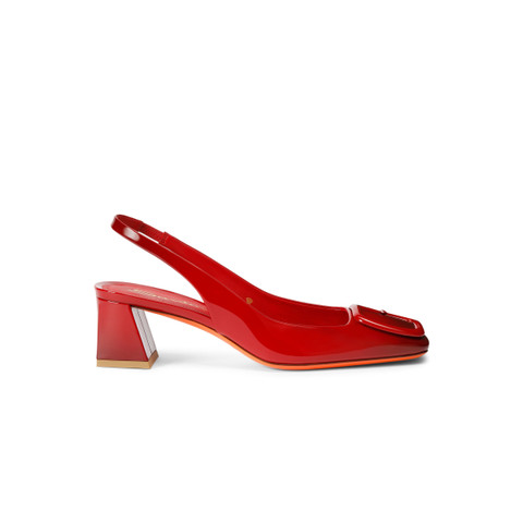 Women's red patent leather mid-heel slingback | Santoni Shoes