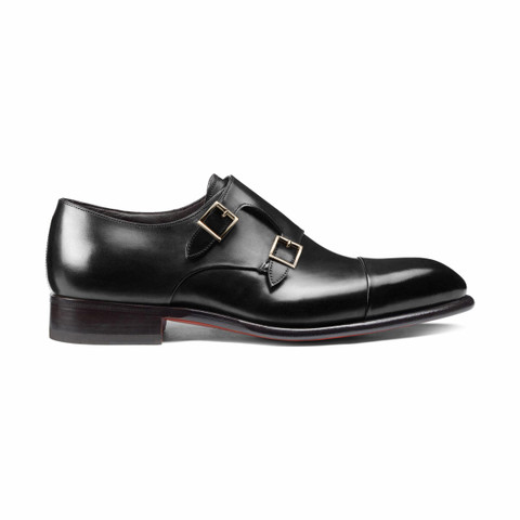 Shop Santoni Men's Black Leather Double-buckle Shoe