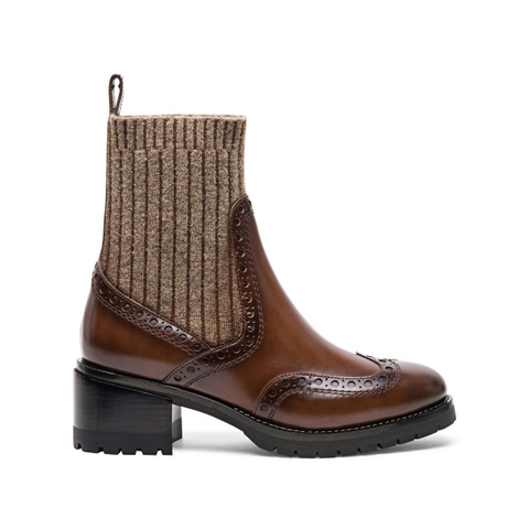 Shop Santoni Women's Brown Leather Low-heel Brogue Sock-style Ankle Boot Light Brown