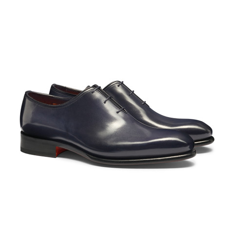 美品 サントーニ Santoni レザーシューズ オックスフォード レザー 革靴 メンズ イタリア製 8(27cm相当) ブルー メンズ レザー オックスフォードシューズ ブルー | Santoni Shoes