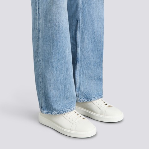 タンブルレザー メンズスニーカー ホワイト | Santoni Shoes