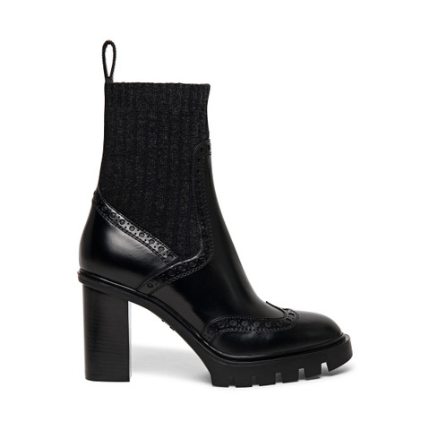 Shop Santoni Women's Black Leather Mid-heel Brogue Sock Boot