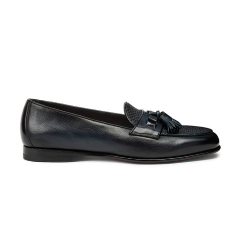 Men's blue leather Andrea tassel loafer | Santoni Shoes