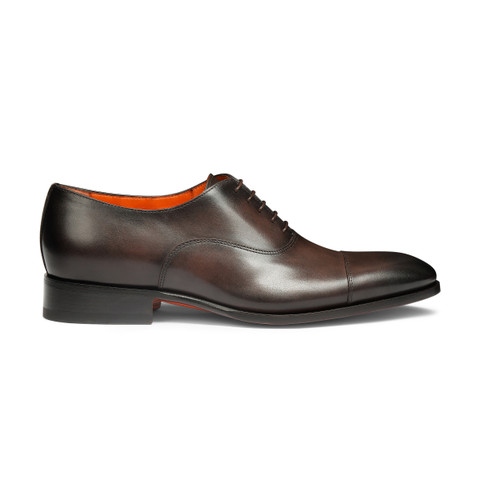 Men's polished brown leather Oxford shoe | Santoni Shoes