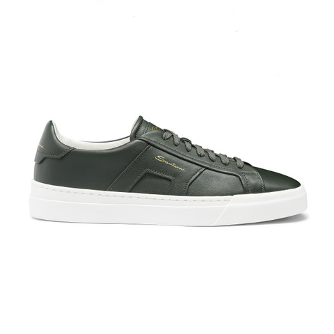 Men’s green leather double buckle sneaker | Santoni Shoes