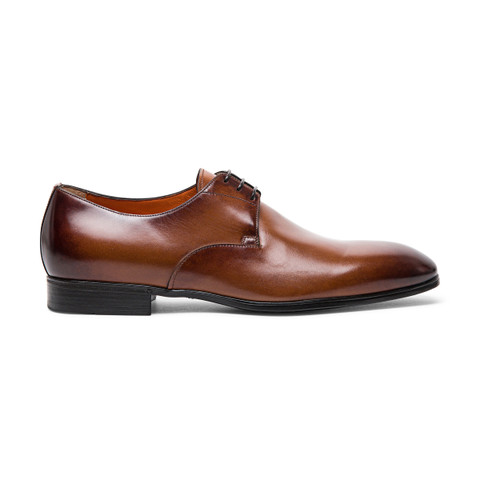 Shop Santoni Men's Polished Brown Leather Derby Shoe