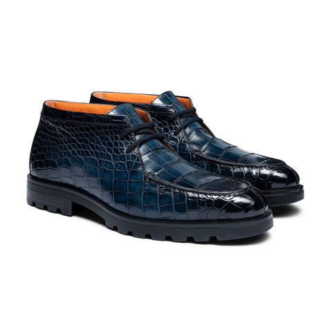 Men's blue alligator leather desert boot | Santoni US