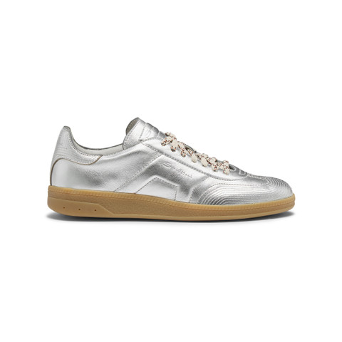 Women's silver laminated leather DBS Oly sneaker | Santoni Shoes