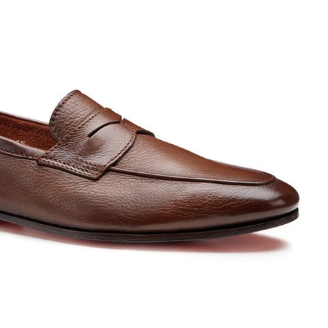 誠SANTONI バックルカーフローファー アンティークモカブラウン 6 メンズ タンブルレザー Carlo ペニーローファー ブラウン | Santoni Shoes