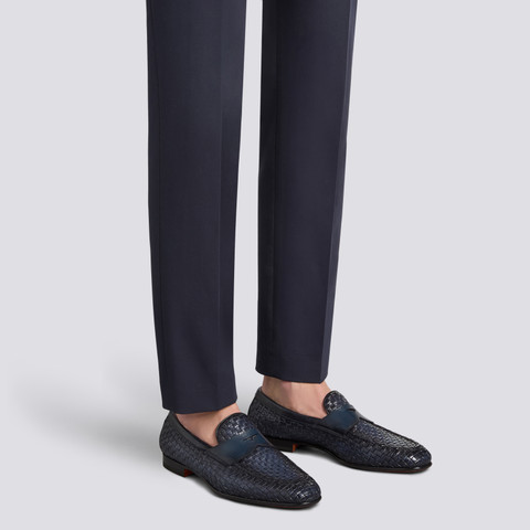 SANTONI Men’s Woven Leather Loafer Size 10.5 D Black Men main image 4