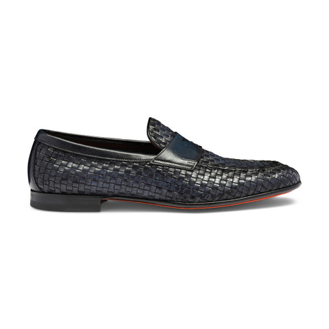 SANTONI Men’s Woven Leather Loafer Size 10.5 D Black Men main image 2