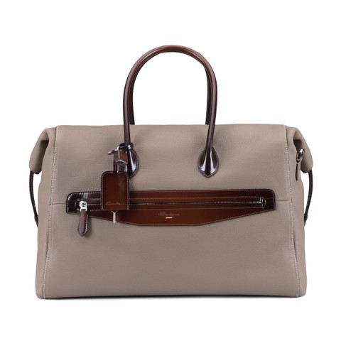 Borsa da viaggio in pelle bottalata beige Santoni Shoes