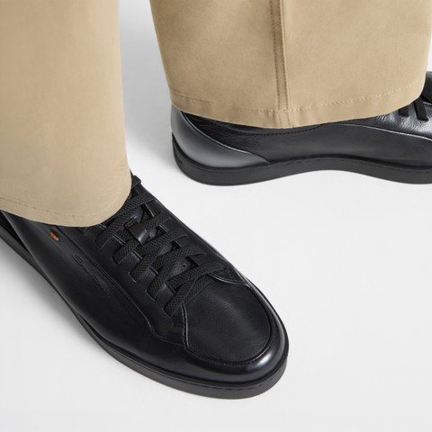 Men's black leather Santoni Off-duty sneaker | Santoni US