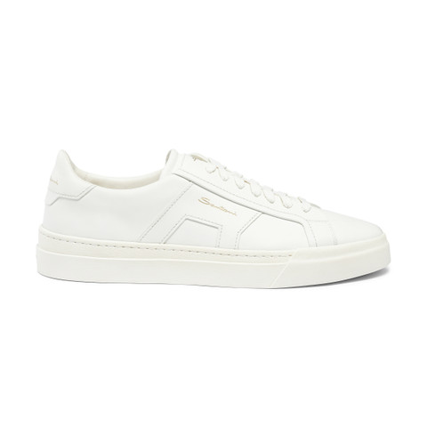 Men’s white leather double buckle sneaker | Santoni Shoes