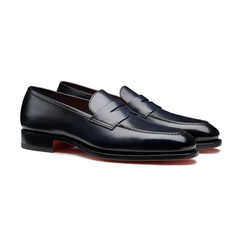 メンズ レザー ペニーローファー ブラック | Santoni Shoes